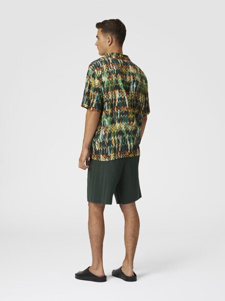 Viscose bowling shirt with zig zag print brushed effect, Green - US25SJ0BBW00VFSM9LW