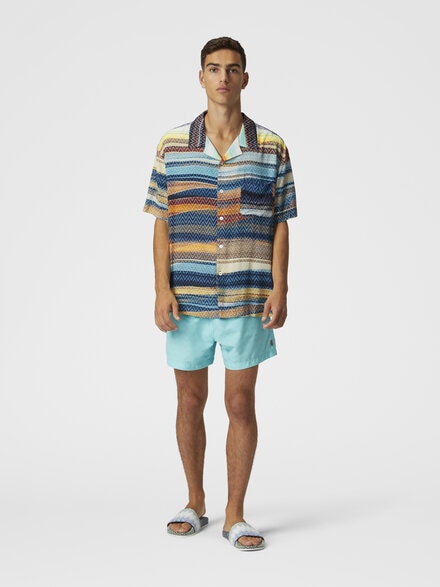 Bowling shirt with gradient zig zag print and breast pocket, Blue - US25SJ0BBW00W1SM9LU