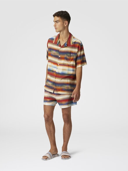 Bowling shirt with gradient micro zig zag print and breast pocket, Red  - US25SJ0BBW00W6SM9LS