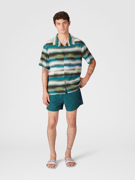 Bowling shirt with gradient micro zig zag print and breast pocket, Green - US25SJ0BBW00W6SM9LT