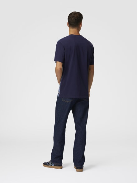 Camiseta de cuello redondo de algodón con estampado en zigzag efecto aerógrafo, Azul Oscuro - US25SL0EBJ00MYS72JQ