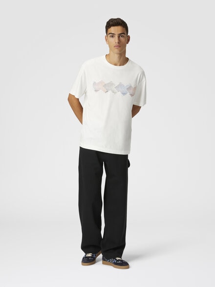 Camiseta de algodón con cuello redondo y aplicación en zig zag degradado, Blanco  - US25SL0LBJ00NNS01G7
