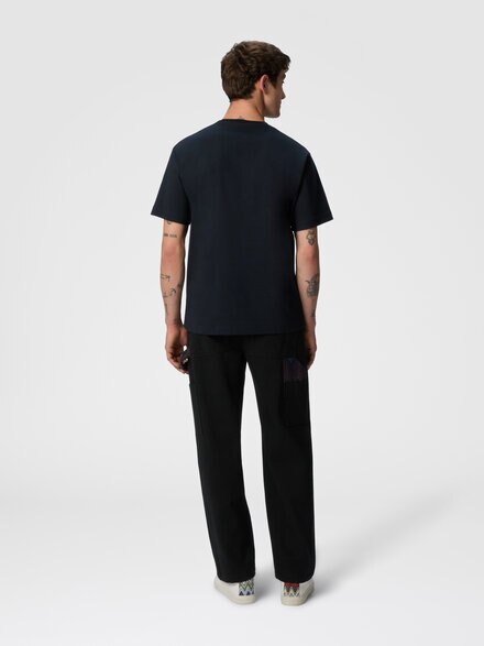 Camiseta de algodón con cuello redondo y aplicación en zig zag degradado, Azul Oscuro - US25SL0LBJ00NNS72JY