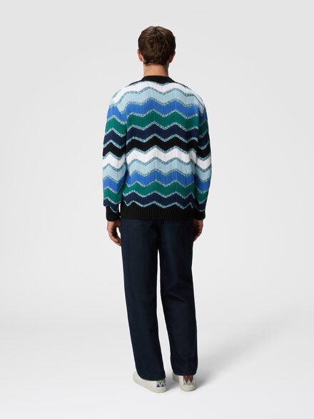 Cardigan with macro zigzag and mélange details, Blue & Green - US25SM06BK044LS72JR