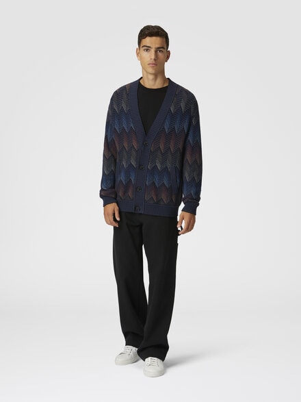 Cardigan aus einer Chevron-Baumwollmischung mit Farbverlauf und Taschen, Blau - US25SM09BC0050S91N2