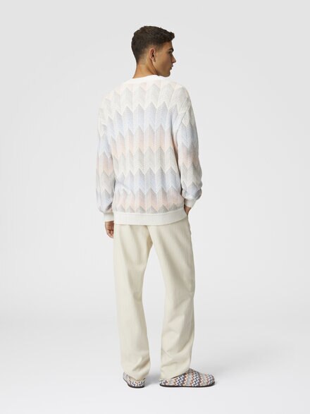 Cardigan aus einer Chevron-Baumwollmischung mit Farbverlauf und Taschen, Weiß  - US25SM09BC0050SM9KF