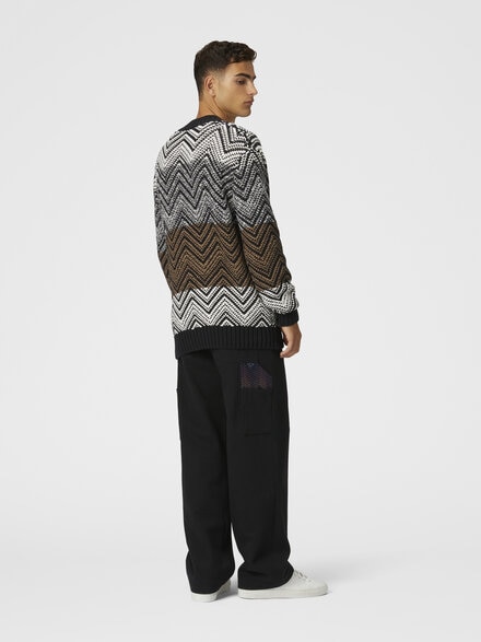 Crochet knit cardigan with macro zigzag and pockets, Black - US25SM0ABK044TSM9LM