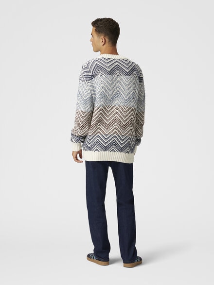 Crochet knit cardigan with macro zigzag and pockets, Multicoloured  - US25SM0ABK044TSM9LN