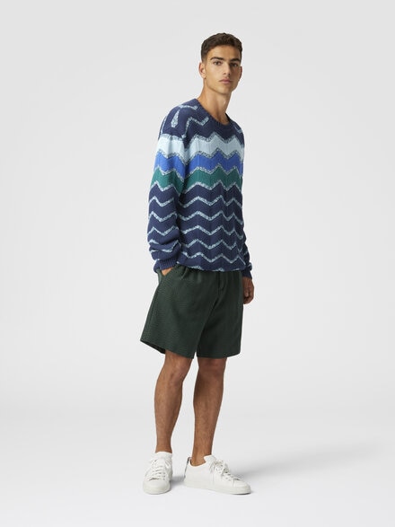 Crew-neck pullover with macro zigzag and mélange details, Blue & Green - US25SN09BK044LS72JR