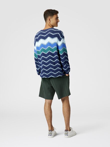 Crew-neck pullover with macro zigzag and mélange details, Blue & Green - US25SN09BK044LS72JR