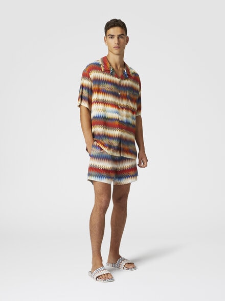 Swim shorts with gradient micro zigzag print, Red  - US25SP00BW00W7SM9LS
