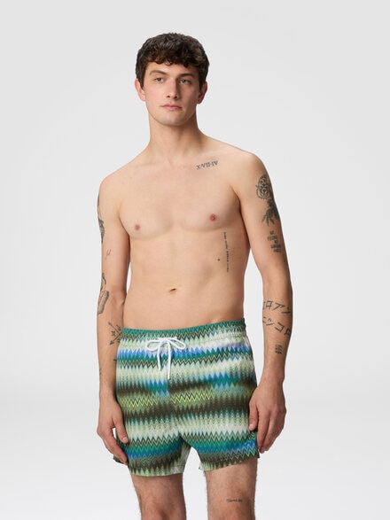 Swim shorts with gradient micro zigzag print, Green - US25SP00BW00W7SM9LT