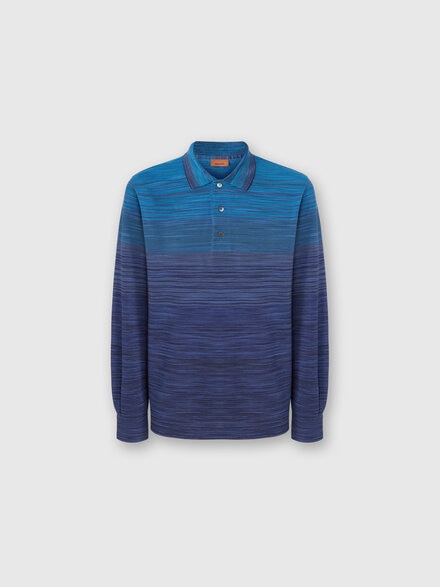 Long Sleeve Polo with Flame Knit, Blue - US25W202BJ0014S72LR