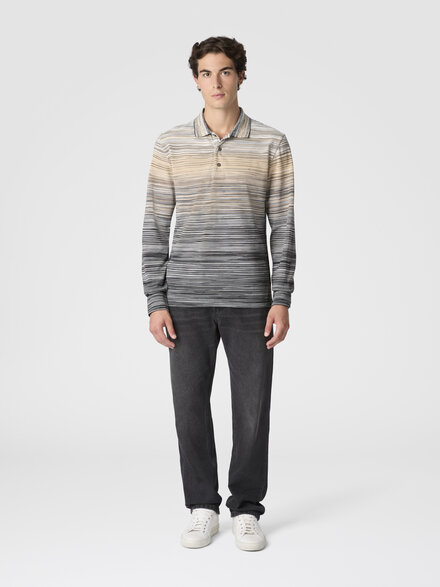 Polo de manga larga de punto flameado, Gris - US25W202BJ0014S91PB
