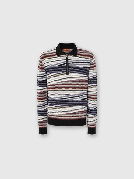 Long Sleeve Polo with Zip and Striped Zigzag Pattern, Multicoloured  - US25W207BK01CTSM9RX
