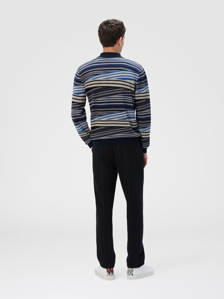 Polo de manga larga con cremallera y zigzag rayado, Azul Oscuro - US25W207BK01CTSM9RY