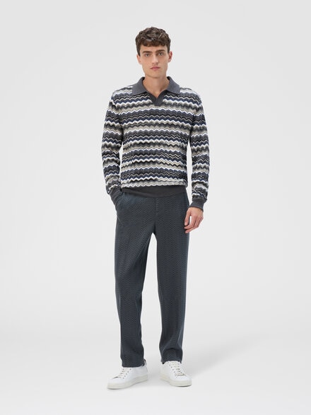 Polo de manga larga con escote en V zigzag, Gris & Beige - US25W208BK01CUS91PO