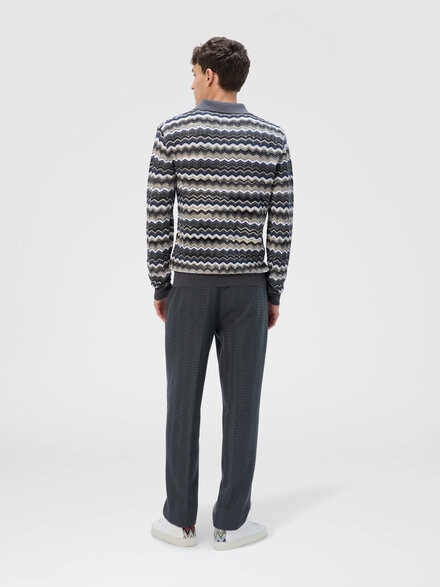 Polo de manga larga con escote en V zigzag, Gris & Beige - US25W208BK01CUS91PO