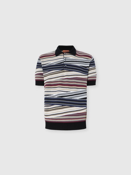 Short Sleeve Polo with Buttons and Striped Zigzag Pattern, Multicoloured  - US25W20BBK01CTSM9RX