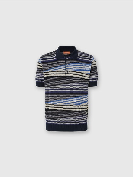 Short Sleeve Polo with Buttons and Striped Zigzag Pattern, Blue - US25W20BBK01CTSM9RY