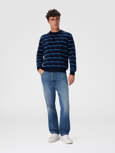Polo de manga corta con motivo zigzag geométrico, Azul Oscuro - US25W20HBJ00OYS72MQ