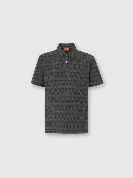 Short Sleeve Cotton Polo with Zigzag Pattern, Grey - US25W20LBR013KS91PX