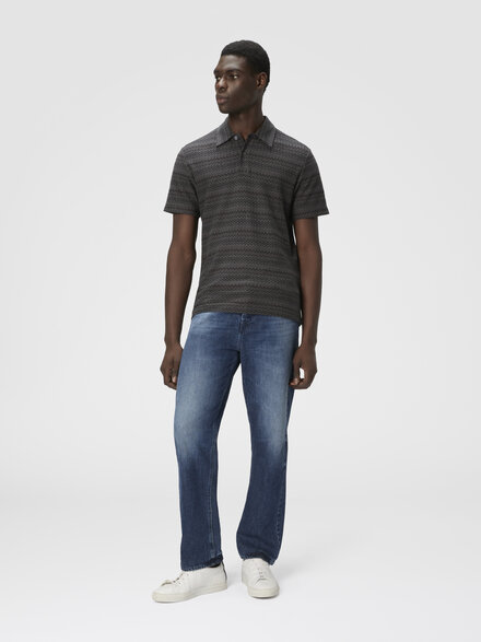 Polo de manga corta de algodón con zigzag, Gris - US25W20LBR013KS91PX