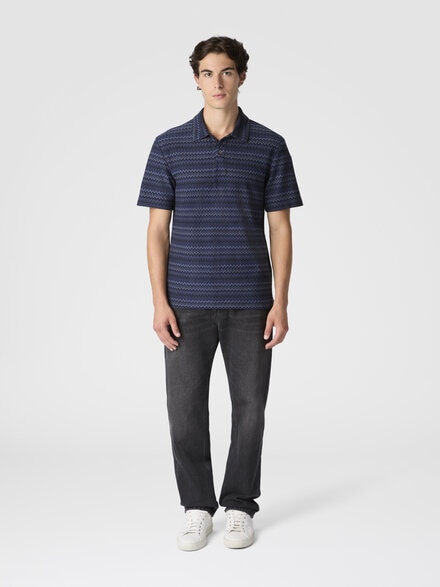 Polo de manga corta de algodón con zigzag, Azul Oscuro - US25W20LBR013KSM9S6