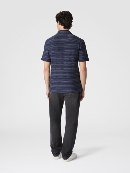 Polo de manga corta de algodón con zigzag, Azul Oscuro - US25W20LBR013KSM9S6