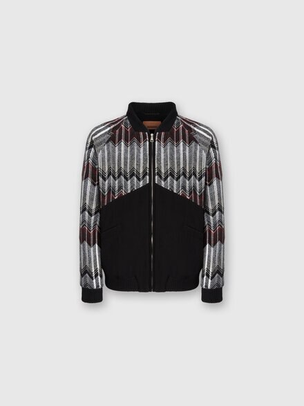 Bomber with Zigzag Insert in Wool Blend, Beige & Burgundy - US25WC0CBC0059S4171