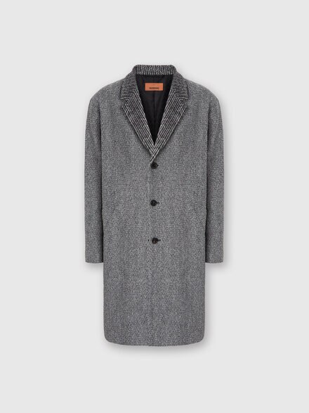 Wool Cloth Coat with Chevron Pattern, Grey - US25WC0IBW00Y8S91Q2