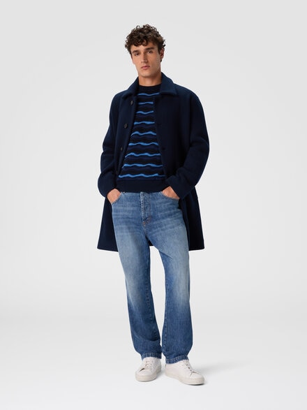 Double knit coat with zigzag pattern, Blue - US25WC0JBT00A9S72MX