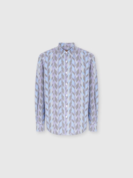 Poplin Cotton Shirt with Zigzag Pattern, Blue - US25WJ00BW00Y1S72MV