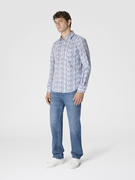 Poplin cotton shirt with zigzag pattern, Blue - US25WJ00BW00Y1S72MV