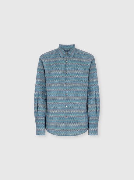 Poplin Cotton Shirt with Zigzag Pattern, Multicoloured  - US25WJ00BW00Y1SM9S7