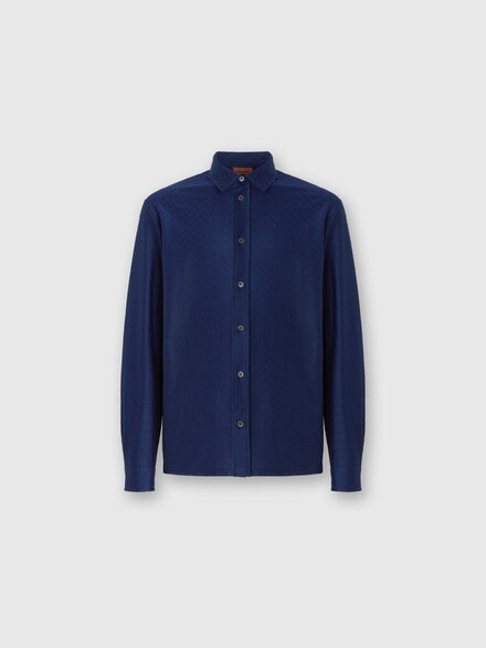 Zigzag Jersey Cotton Shirt Tone on Tone, Blue - US25WJ01BJ00LJS72J1