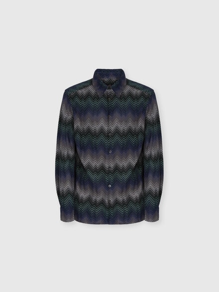 Long Sleeve Shirt with Irregular Zigzag, Blue & Green - US25WJ02BR012XS91P2