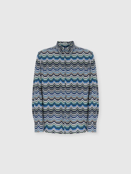 Long Sleeve Shirt with Geometric Zigzag, Blue & Green - US25WJ02BR012ZS6155