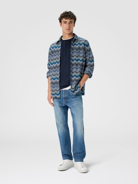 Long sleeve shirt with geometric zigzag, Blue & Green - US25WJ02BR012ZS6155