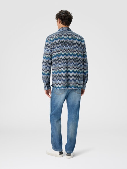 Long sleeve shirt with geometric zigzag, Blue & Green - US25WJ02BR012ZS6155