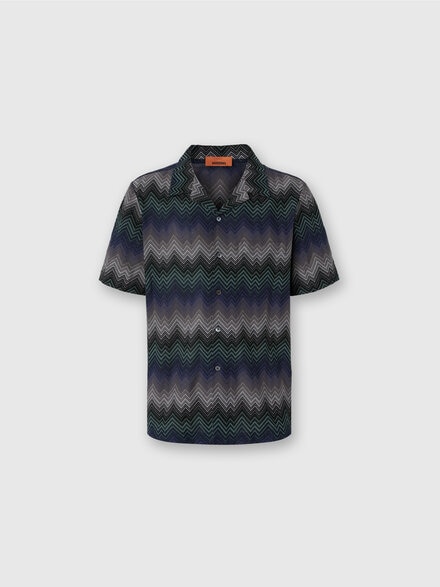 Chemise bowling à zigzag irrégulier, Bleu & Vert  - US25WJ04BR012XS91P2