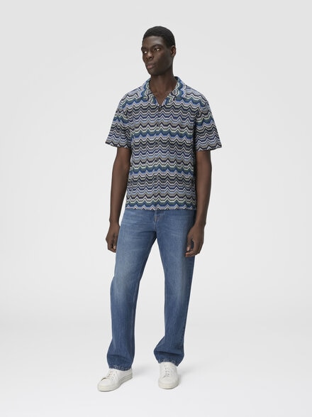 Bowling shirt with geometric zigzag, Blue & Green - US25WJ04BR012ZS6155