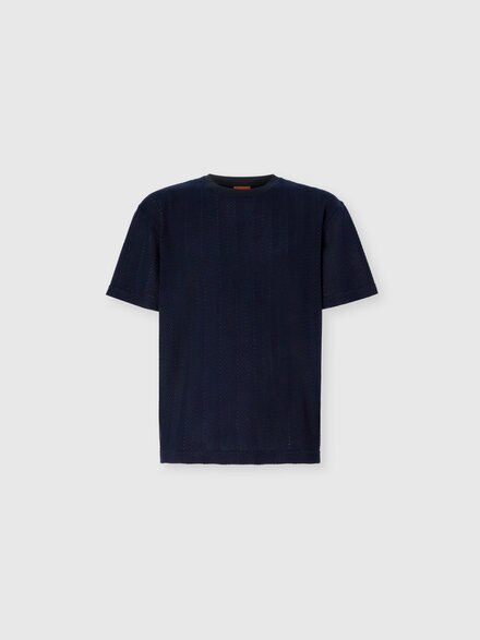 Crew neck t-shirt in cotton-viscose raschel, Blue - US25WL02BR012293810