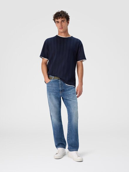 Crew neck t-shirt in cotton-viscose raschel, Blue - US25WL02BR012293810