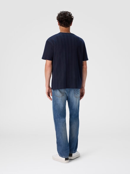 Crew neck t-shirt in cotton-viscose raschel, Blue - US25WL02BR012293810