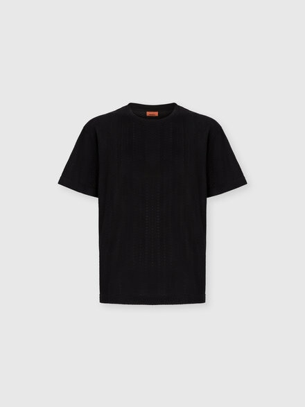 Crew Neck T-Shirt in Cotton-Viscose Raschel, Black - US25WL02BR012293911