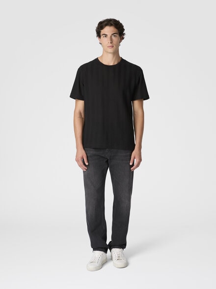 Camiseta cuello redondo de algodón y viscosa raschel, Negro - US25WL02BR012293911