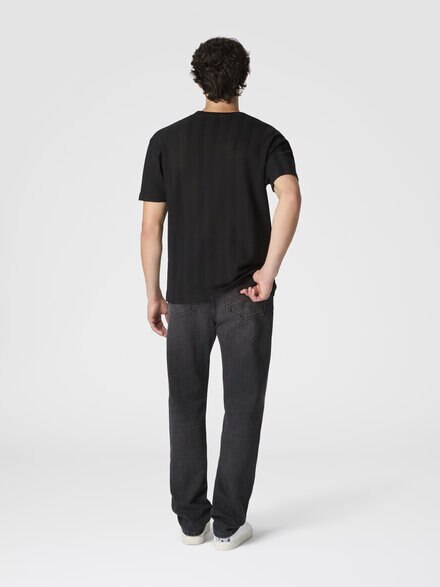 Camiseta cuello redondo de algodón y viscosa raschel, Negro - US25WL02BR012293911