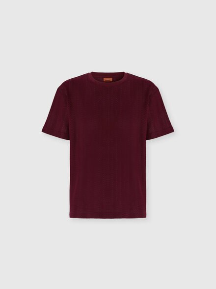 Crew Neck T-Shirt in Cotton-Viscose Raschel, Burgundy - US25WL02BR0122S417O