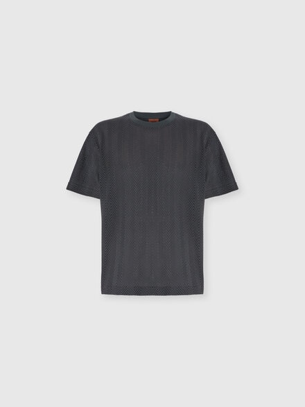 Crew Neck T-Shirt in Cotton-Viscose Raschel, Grey - US25WL02BR0122S91Q1